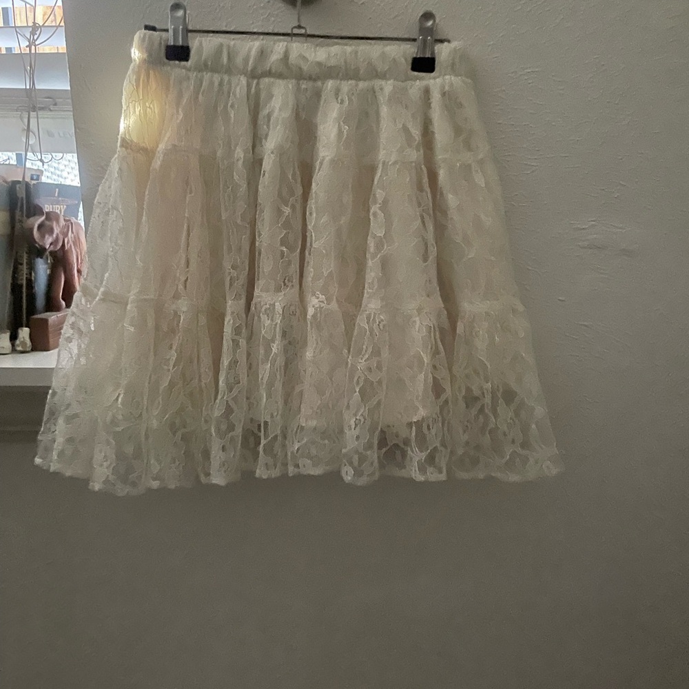 Frederick's of Hollywood Cream Tiered Skater Mini Skirt
